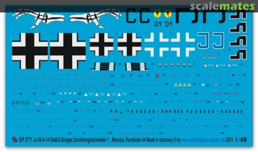 Boxart Ju 88A-14 Stab/II Gruppe Zerstörergeschwader 1, Mamaia, Rumänien 44 EP 2771 Peddinghaus-Decals