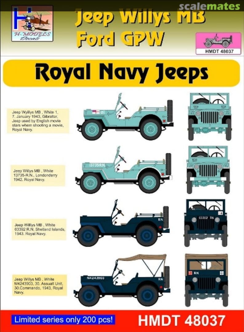 Boxart Willys Jeep MB/Ford GPW: Royal Navy Jeeps HMDT48037 H-Models Decals