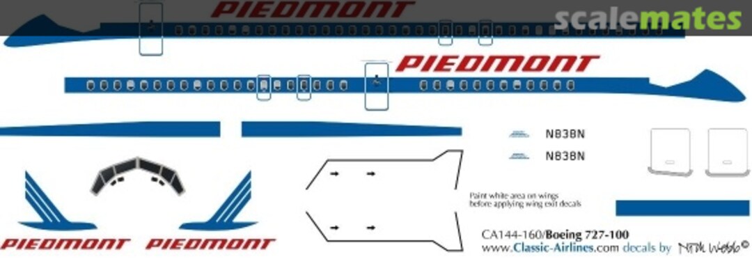 Boxart Piedmont (plain blue stripe) 727-100 CA144-160 Classic Airlines