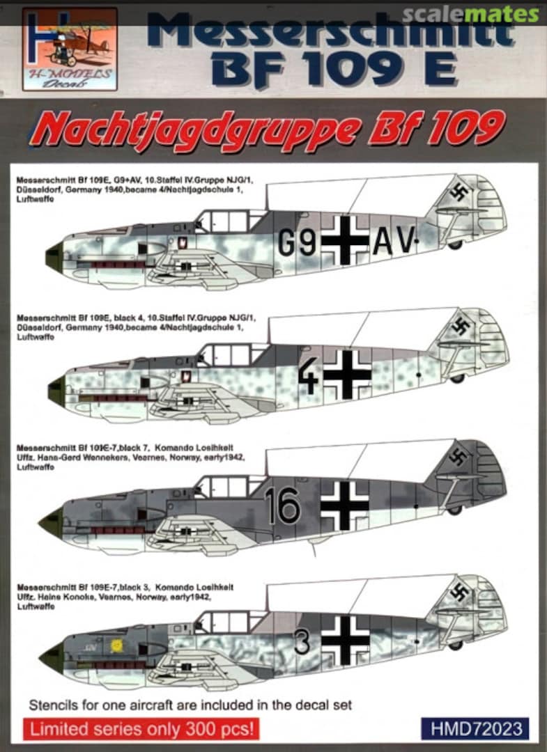 Boxart Messerschmitt Bf 109 E HMD72023 H-Models Decals