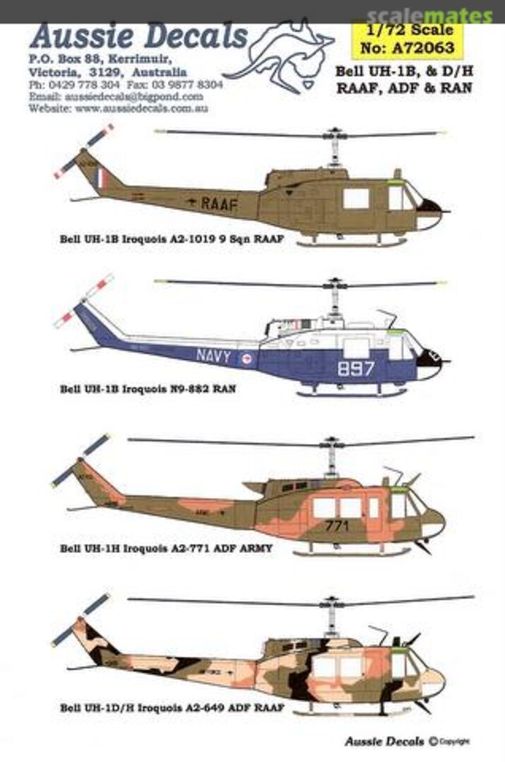 Boxart Bell UH-1B/D/H Huey A72063 Aussie Decals