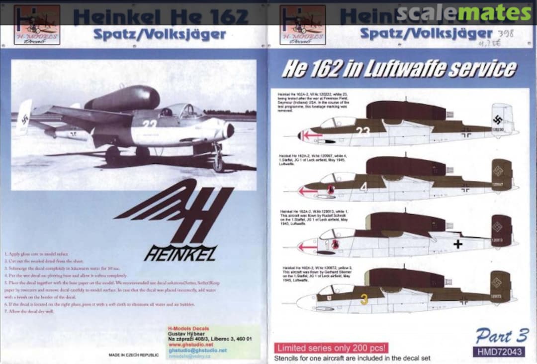 Boxart He 162 in Luftwaffe service HMD72043 H-Models Decals