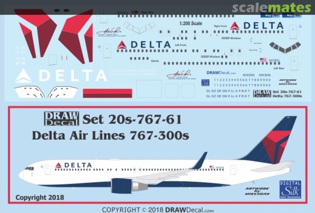 Boxart Delta Air Lines 767-300s 20-767-61 Draw Decal