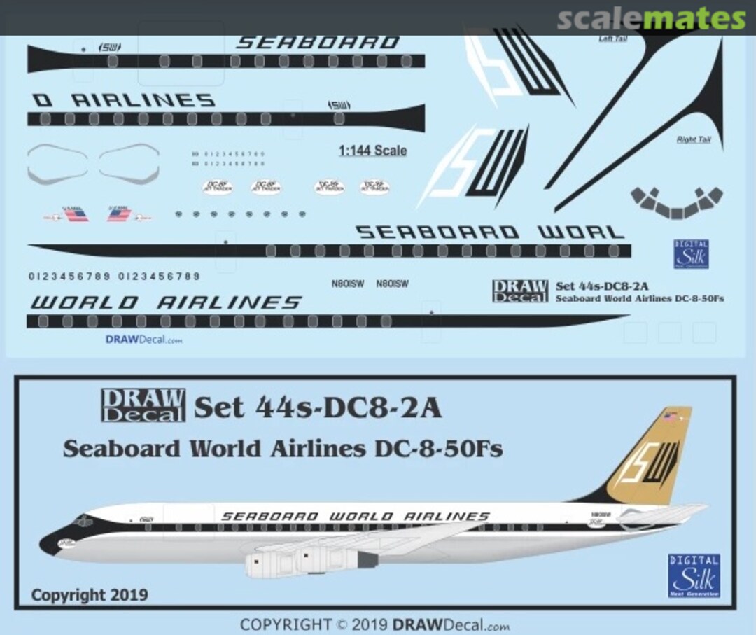 Boxart Seaboard World Airlines DC-8-50Fs 44-DC8-2A Draw Decal