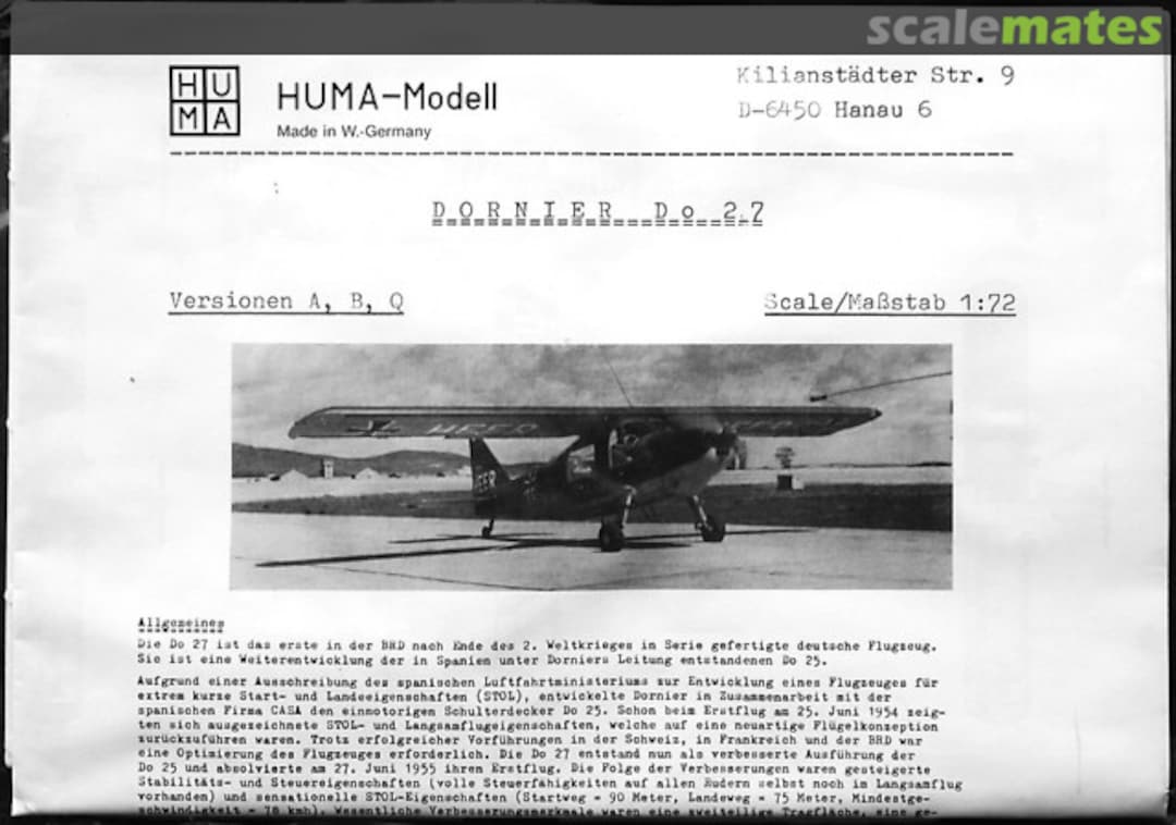 Boxart Dornier Do 27  Huma Modell