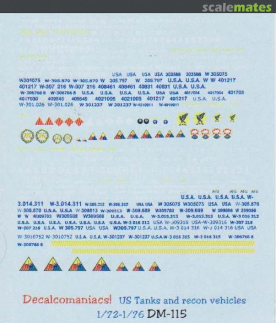 Boxart US Tanks and recon Vehicles DM-115 Decalcomaniacs!