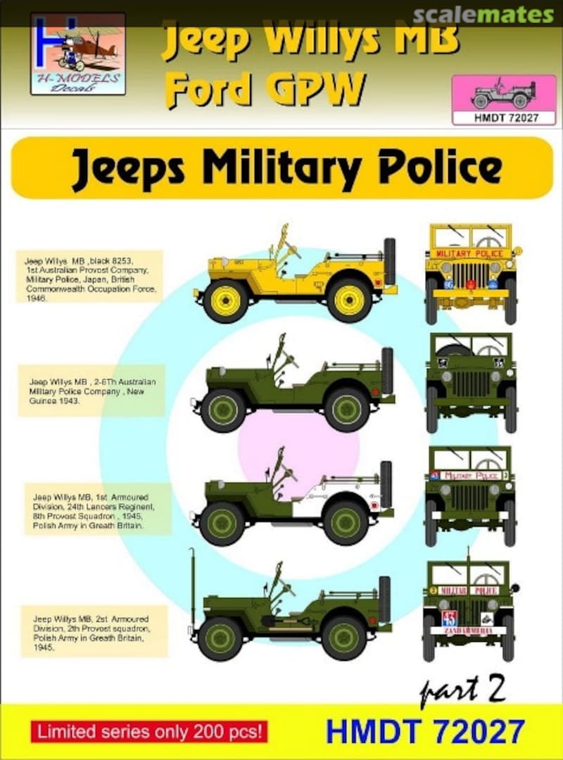 Boxart Willys Jeep MB/Ford GPW: Military Police Part 2 HMT72027 H-Models Decals