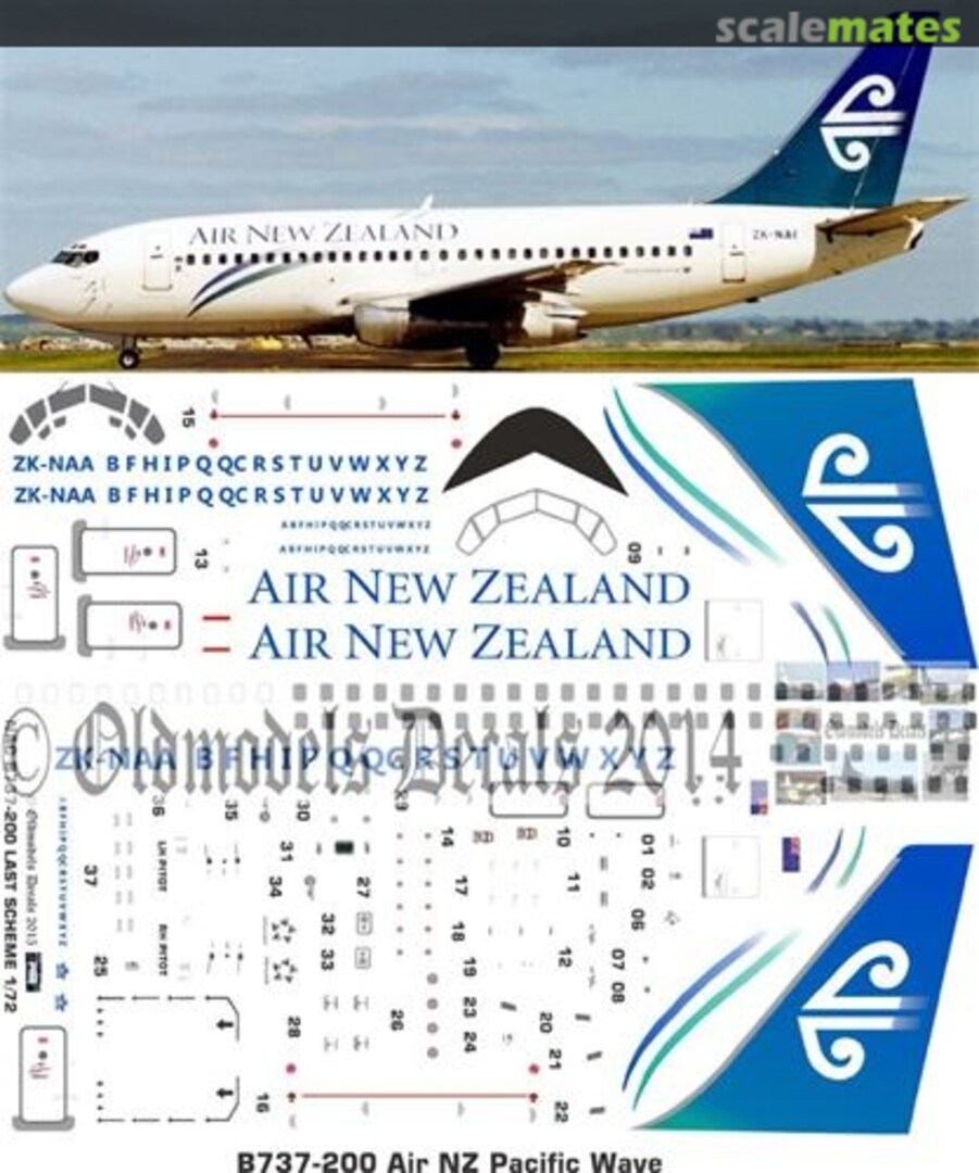 Boxart Air NZ final Pacific Wave scheme B737-200Adv OMD0882 Oldmodels Decals