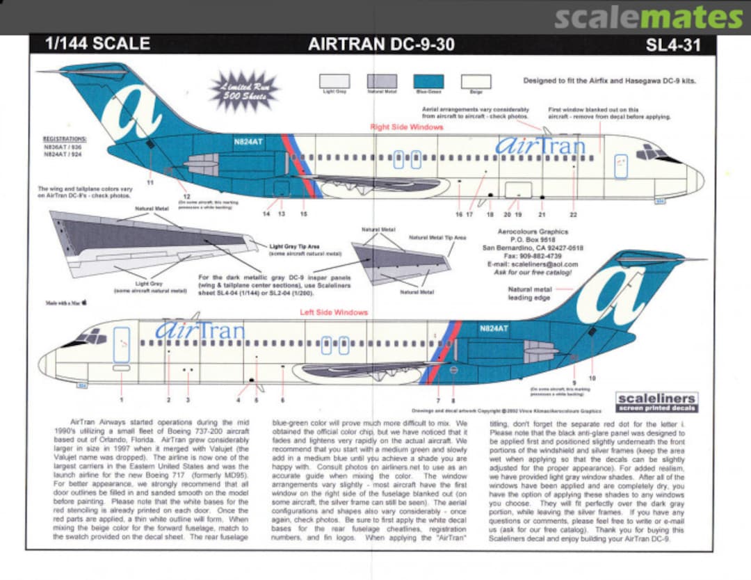 Boxart AirTran DC-9-30 SL4-31 Scaleliners Decals