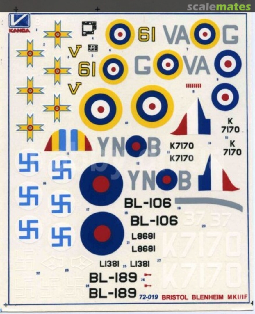 Boxart Bristol Blenheim MkI/IF 72-019 Kanga Decals