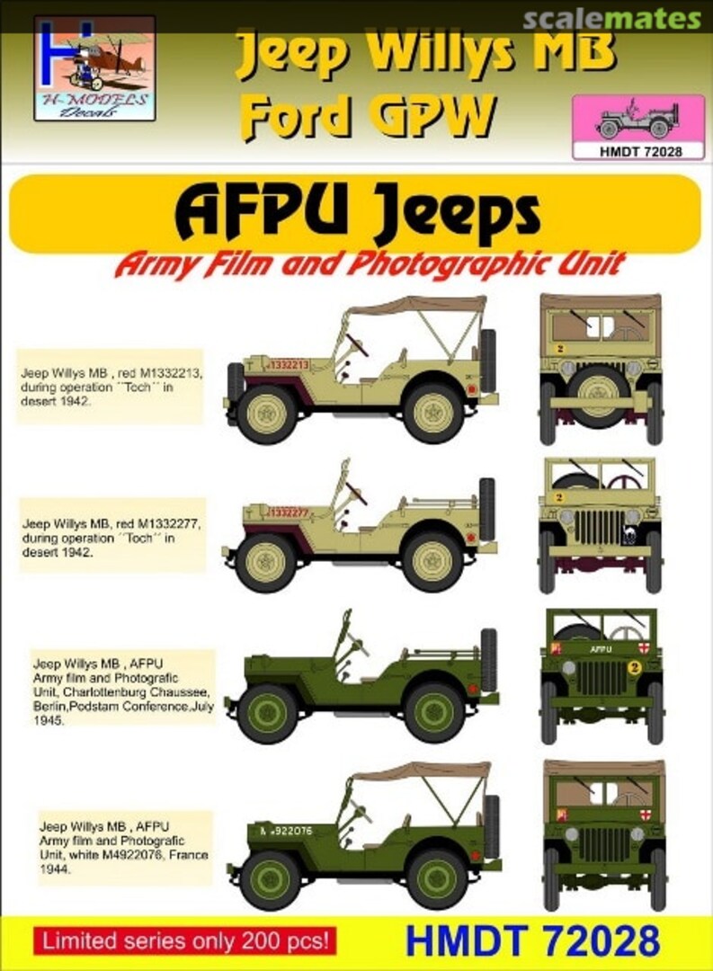 Boxart Willys Jeep MB/Ford GPW: AFPU Jeeps HMT72028 H-Models Decals