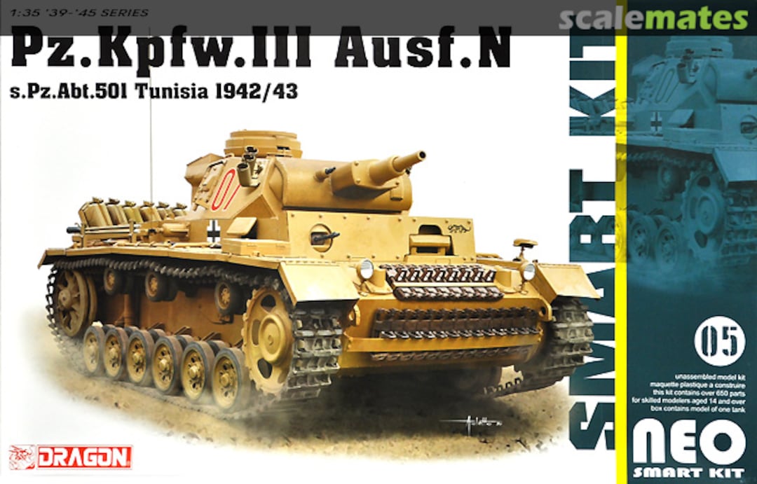 Boxart Pz.Kpfw.III Ausf.N s.Pz.Abt.501 Tunisia 1942/43 6956 Dragon