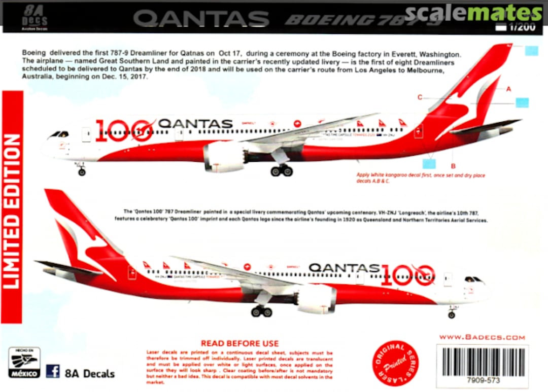 Boxart Qantas 787-9 "Qantas 100" 7909-573 8aDecs