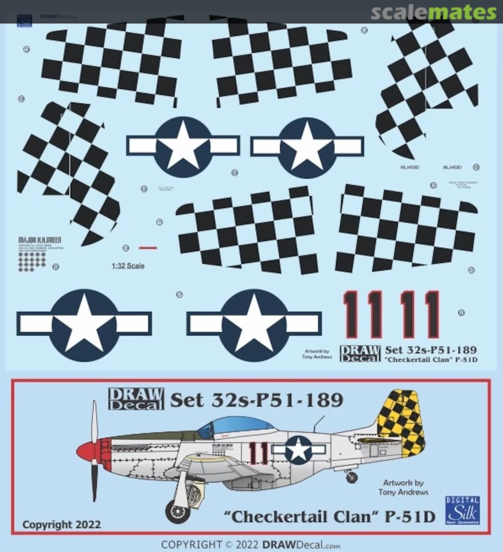 Boxart “Checkertail Clan” P-51D 32-P51-189 Draw Decal