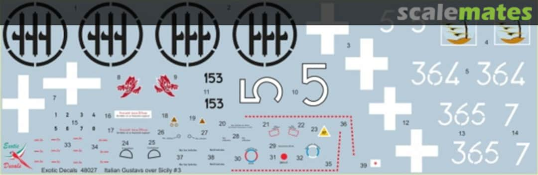 Contents Italian Gustavs over Sicily #3 - Bf 109G in Regia Aeronautica part 3  ED48027 Exotic Decals