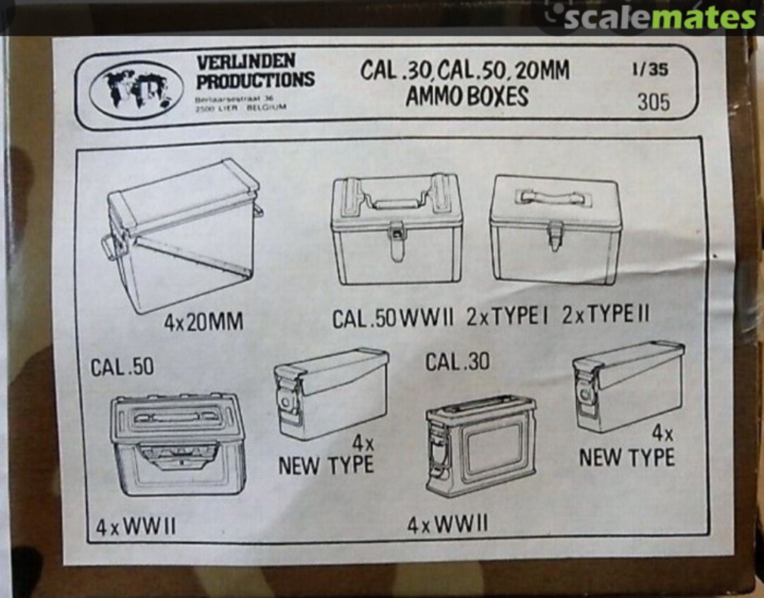 Boxart Cal.30 &.50,20mm Ammo Box 305 Verlinden Productions