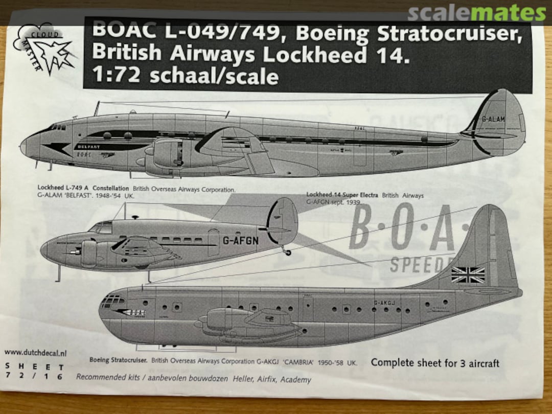 Boxart BOAC L-049/749, Boeing Stratocruiser, British Airways Lockheed 14. 72/16 Cloud Master