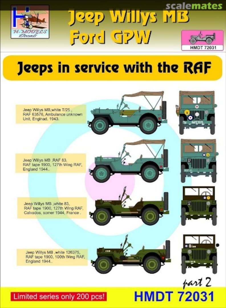 Boxart Willys Jeep MB/Ford GPW: RAF Jeeps Part 2 HMT72031 H-Models Decals