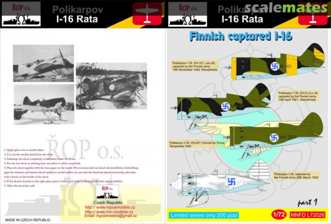 Boxart POLIKARPOV I-16 RATA - FINNISH CAPTURED I-16 MNFDL72026 ROP o.s.