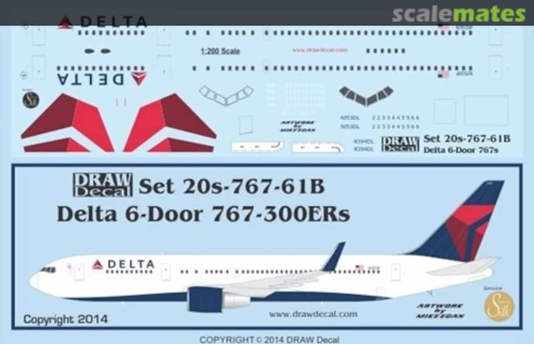 Boxart Delta Air Lines 6-Door 767-300ERs 20-767-61B Draw Decal