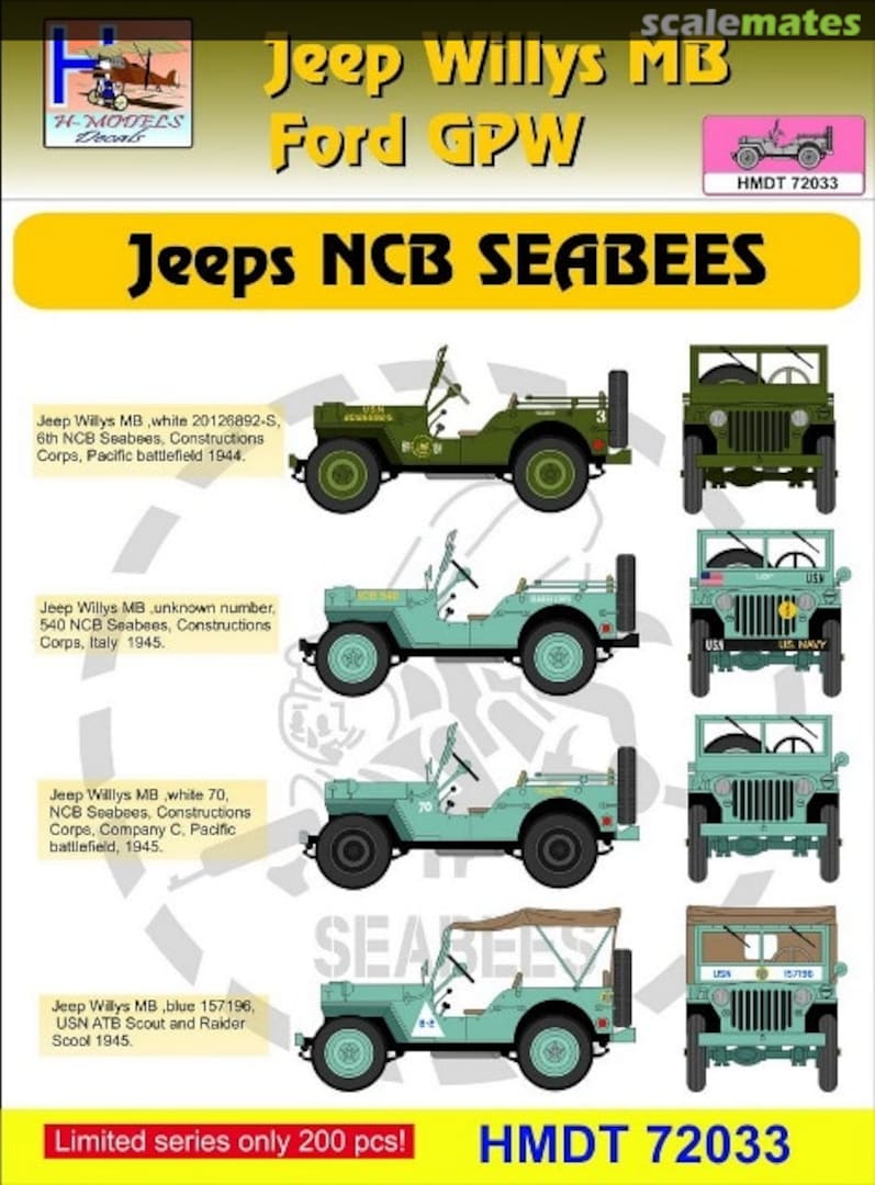 Boxart Willys Jeep MB/Ford GPW: NCB Seabees HMT72033 H-Models Decals