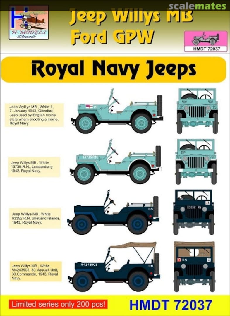 Boxart Willys Jeep MB/Ford GPW: Royal Navy Jeeps HMT72037 H-Models Decals