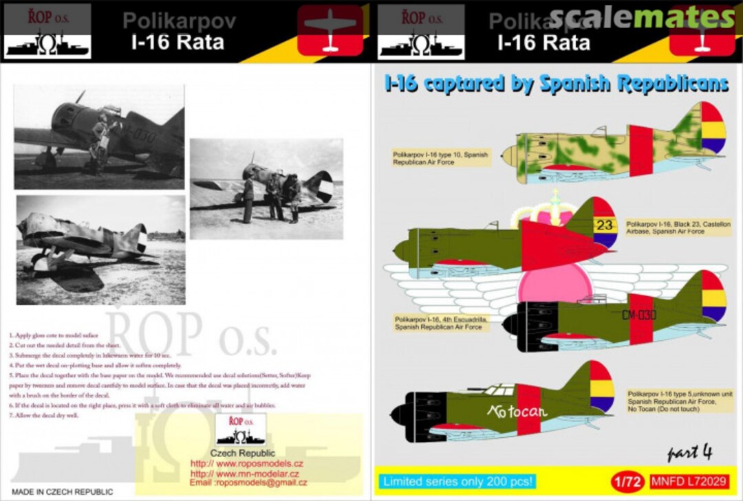 Boxart POLIKARPOV I-16 RATA - I-16 CAPTURED BY SPANISH REPUBLICANS MNFDL72029 ROP o.s.