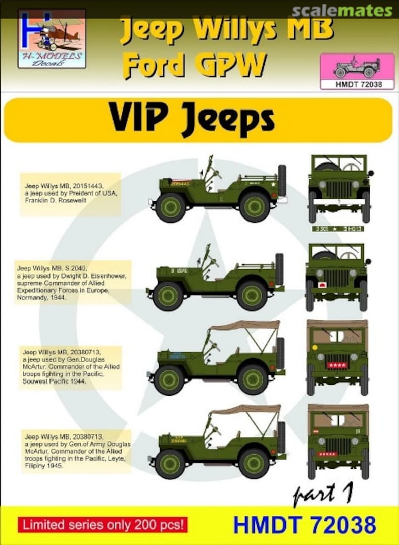 Boxart Willys Jeep MB/Ford GPW: VIP Jeeps Part 1 HMT72038 H-Models Decals