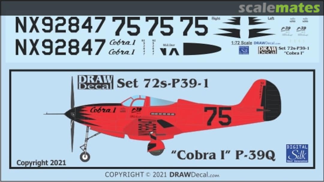 Boxart "Cobra I" P-39Q 1946 Thompson Trophy Race 72-P39-01 Draw Decal