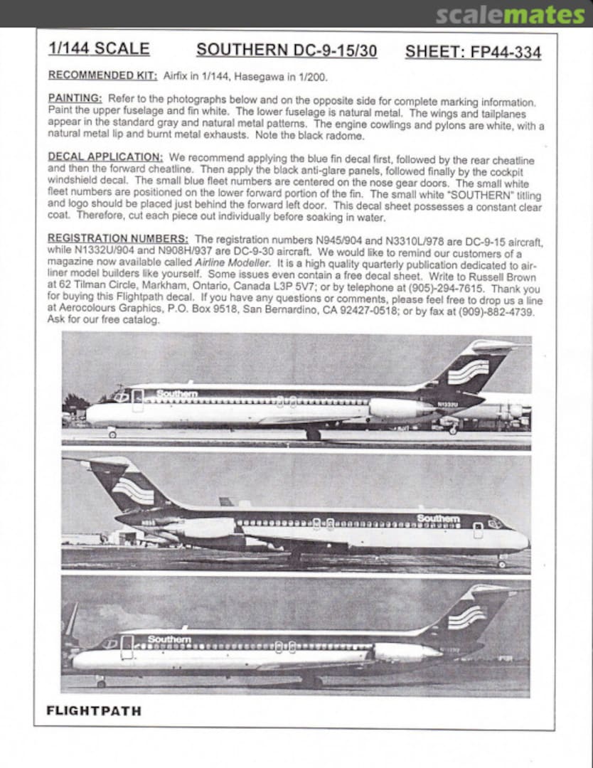 Boxart Southern DC-9-15/30 FP44-334 Flightpath Decals