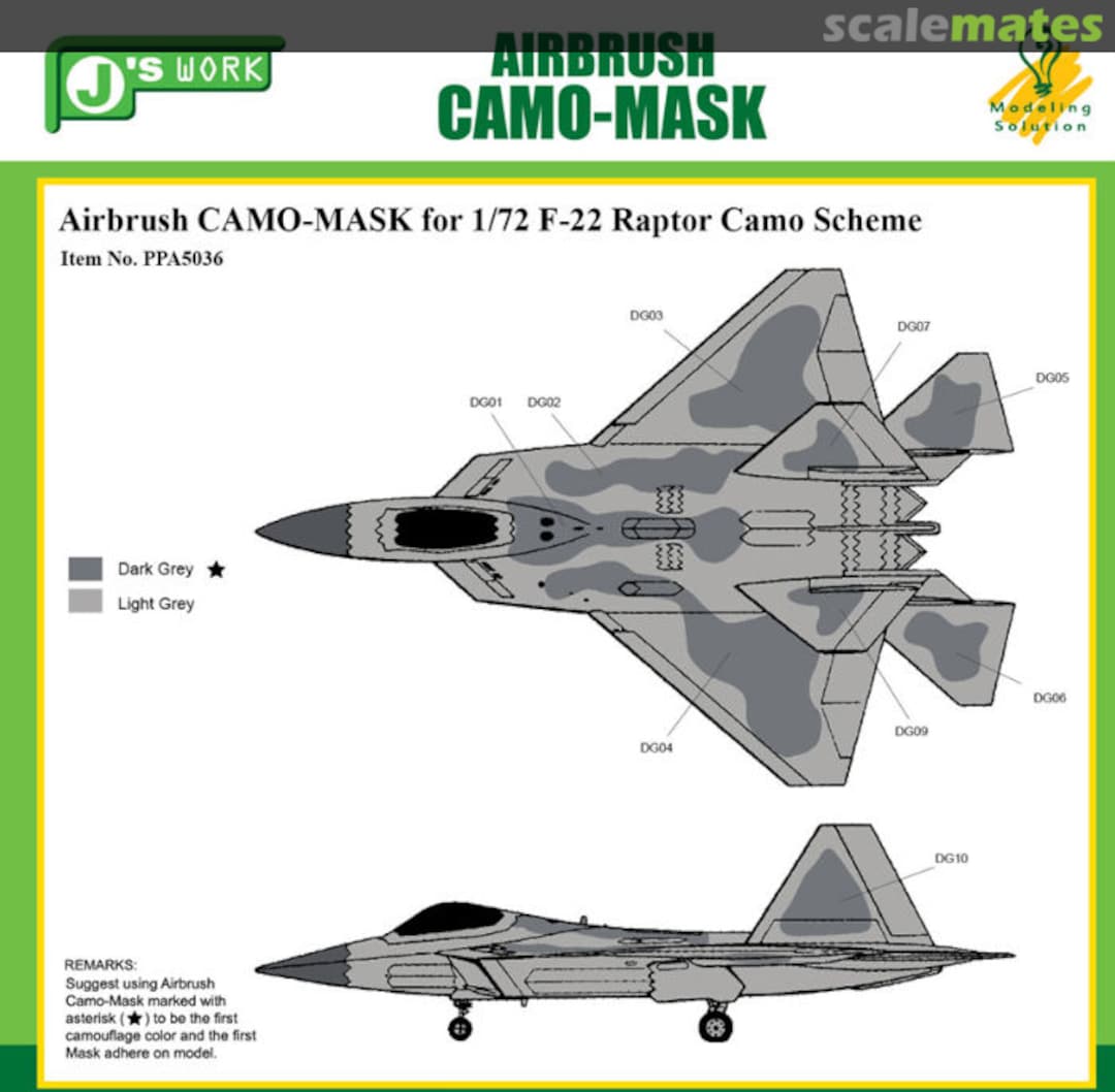 Boxart Airbrush Camo-Mask for F-22 Raptor PPA5036 J's Work