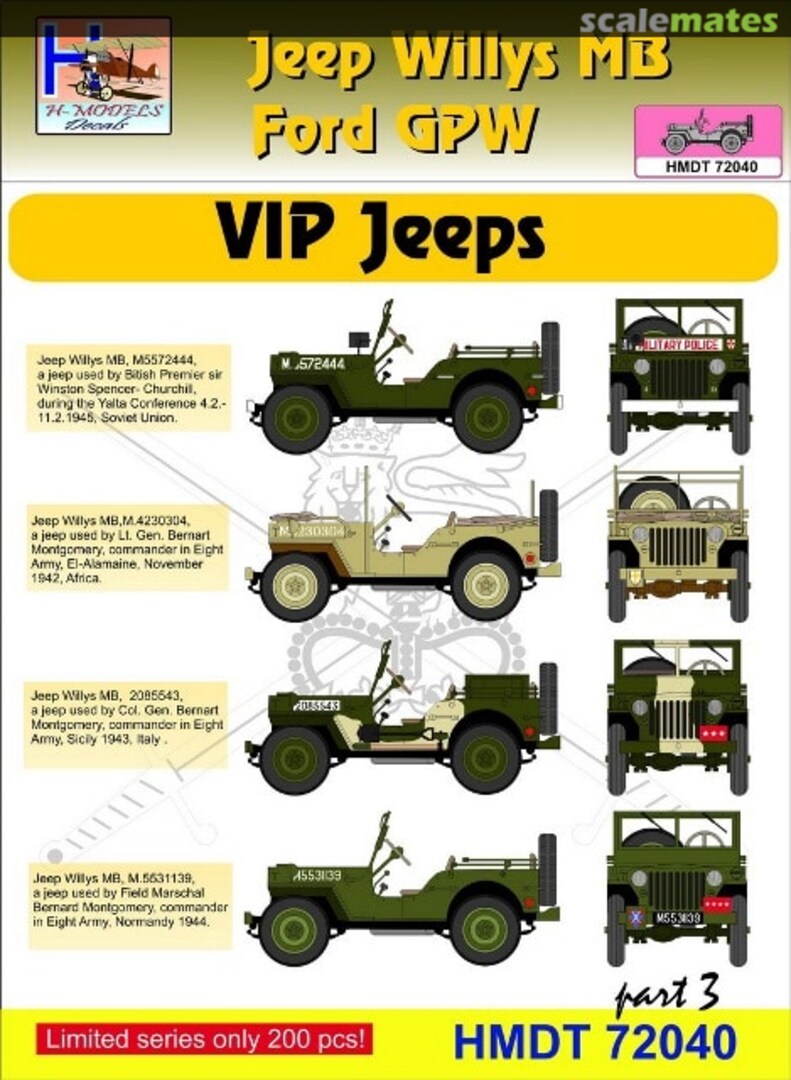 Boxart Willys Jeep MB/Ford GPW: VIP Jeeps Part 3 HMT72040 H-Models Decals