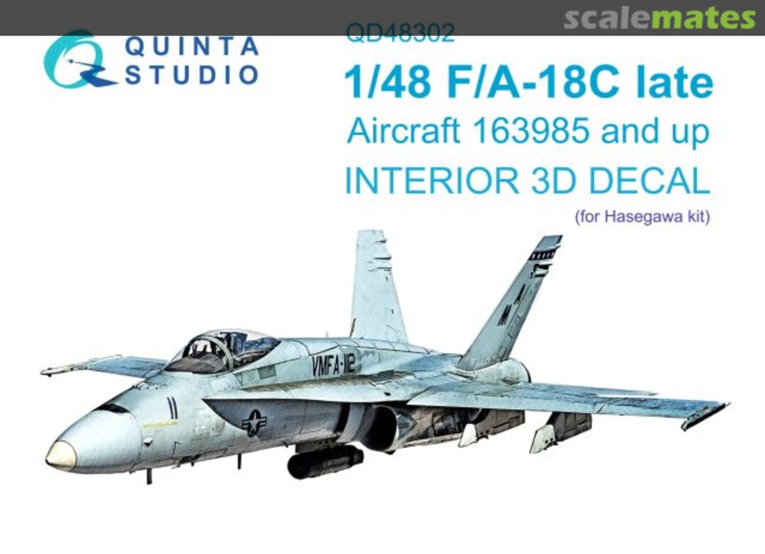 Boxart F/A-18C Late interior 3D decals aircraft 163985 & up QD48302 Quinta Studio