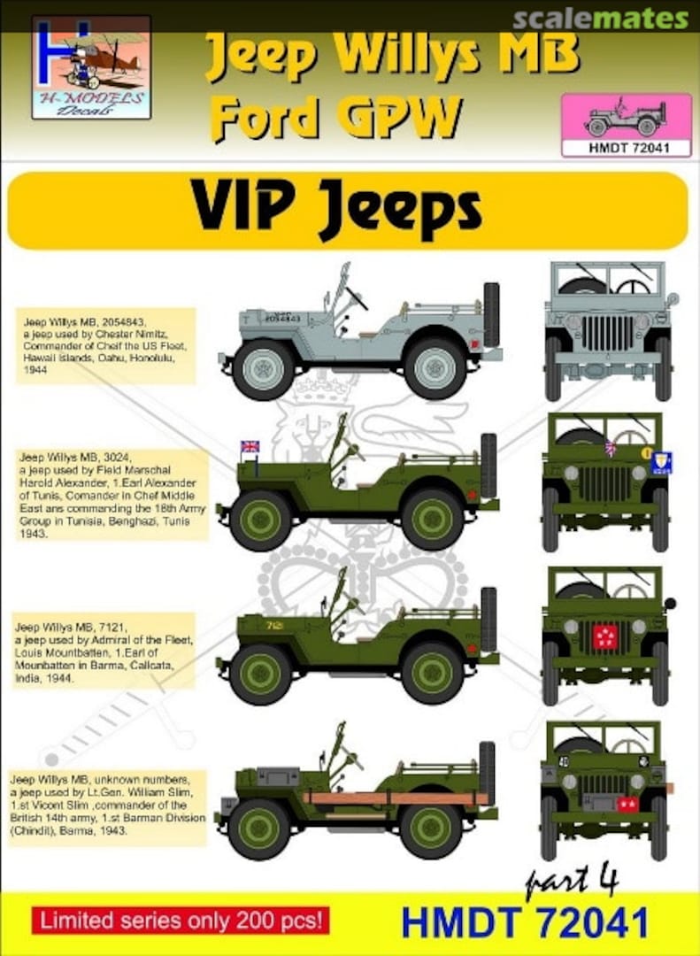 Boxart Willys Jeep MB/Ford GPW: VIP Jeeps Part 4 HMT72041 H-Models Decals