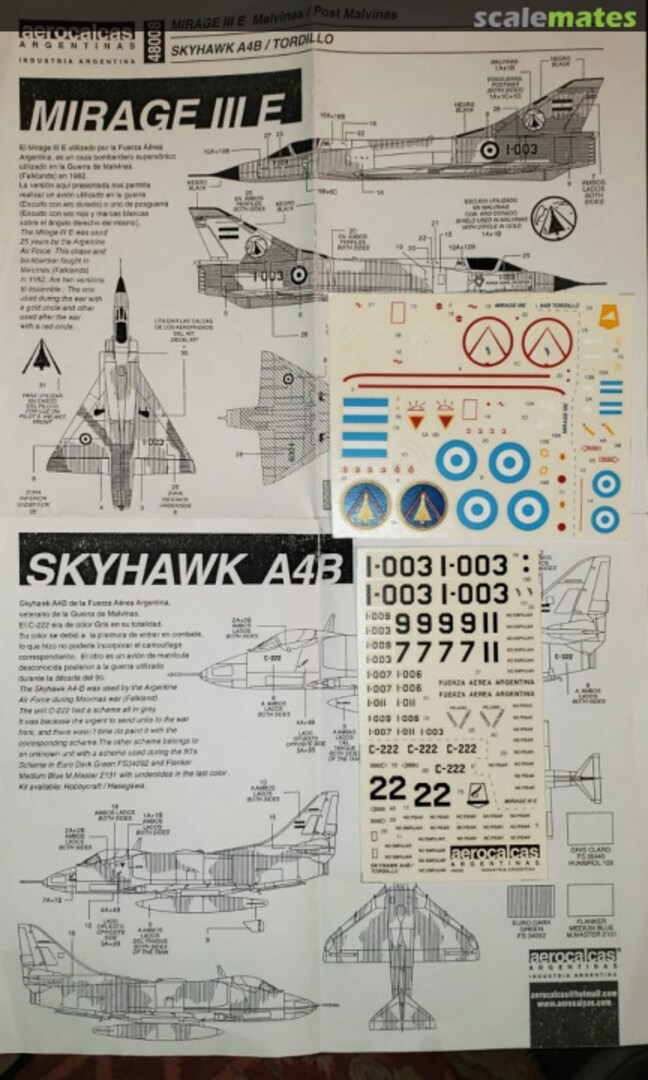 Boxart MIRAGE IIIE Y SKYHAWK A4B 48008 Aerocalcas Argentinas