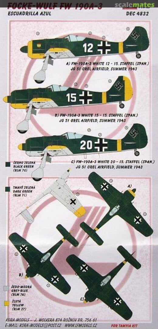 Boxart Focke-Wulf Fw 190A-3 (For Tamiya) DEC4832 Kora Models