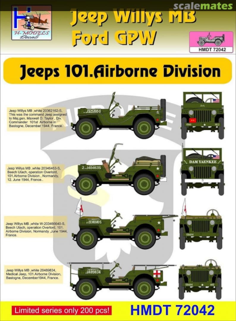 Boxart Willys Jeep MB/Ford GPW: 101st Airborne Division HMT72042 H-Models Decals