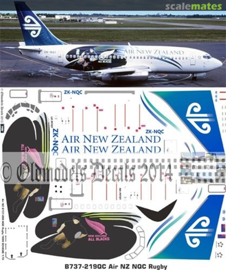 Boxart Air NZ NQC Rugby 1999 B737-219QC OMD0922 Oldmodels Decals