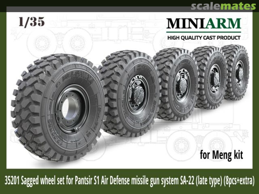 Boxart Sagged wheel set for Pantsir S1 Air Defense missile gun system SA-22 (late type) (8pcs+extra) B35201 Miniarm