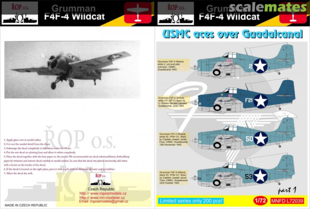 Boxart GRUMMAN F4F-4 WILDCAT - USMC ACES OVER GUADALCANAL MNFDL72039 ROP o.s.