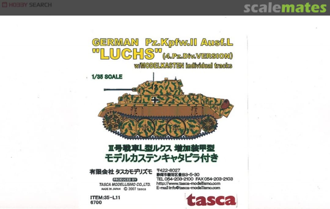 Boxart German Pz.Kpfw.II Ausf.L `LUCHS` (4.pz.div.Ver) (w/Modelkasten individual tracks) 35-011 Tasca