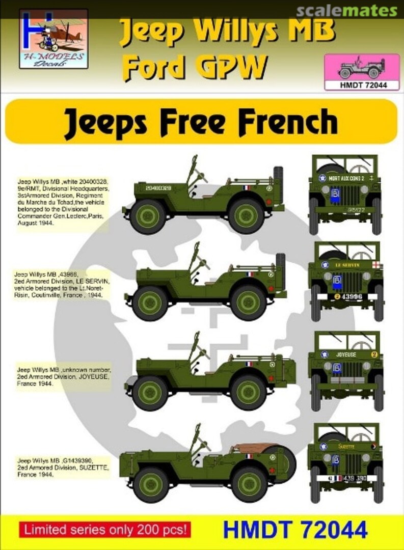 Boxart Willys Jeep MB/Ford GPW: Free French Jeeps HMT72044 H-Models Decals