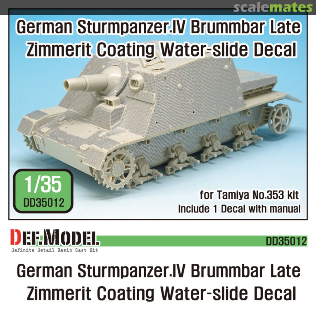 Boxart Sturmpanzer.IV Brummbar late Zimmerit Decal set DD35012 Def.Model