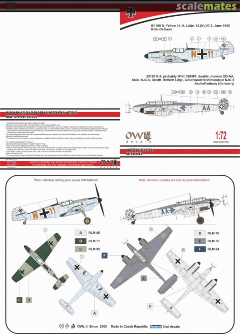 Boxart Bf 110G-4/R3/B2 & Bf 109D Lütje OWLDS72100 OWL