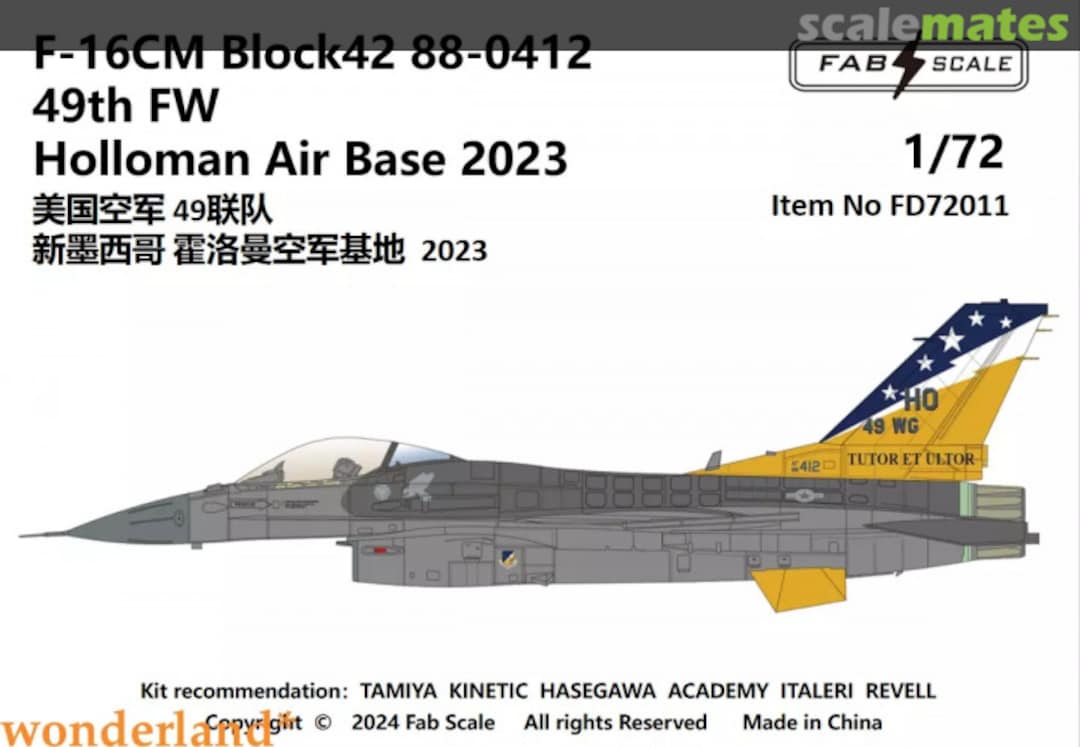 Boxart F-16C Block42 88-0412 49th FW Holloman AFB 2023 FD72011 Fab Scale