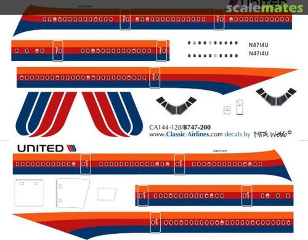 Boxart United Airlines Boeing 747-122 N4714U CA144-128 Classic Airlines