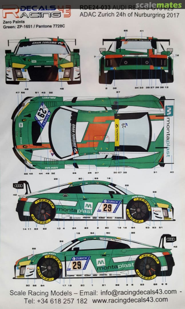 Boxart Audi R8 LMS GT3 #29 Zurich 24h of Nurburgring RDE24-033 Racing Decals 43