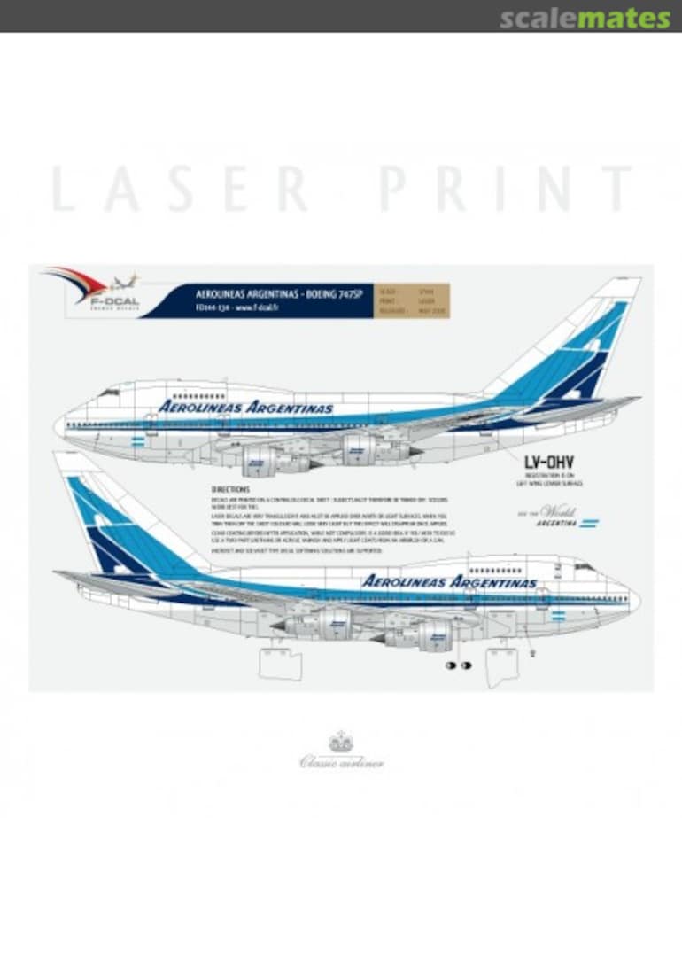 Boxart Aerolineas Argentinas - Boeing 747SP FD144-134 F-DCAL