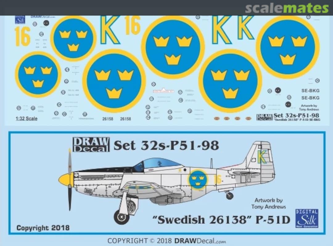 Boxart “Swedish 26158” SE-BKG P-51D 32-P51-98 Draw Decal