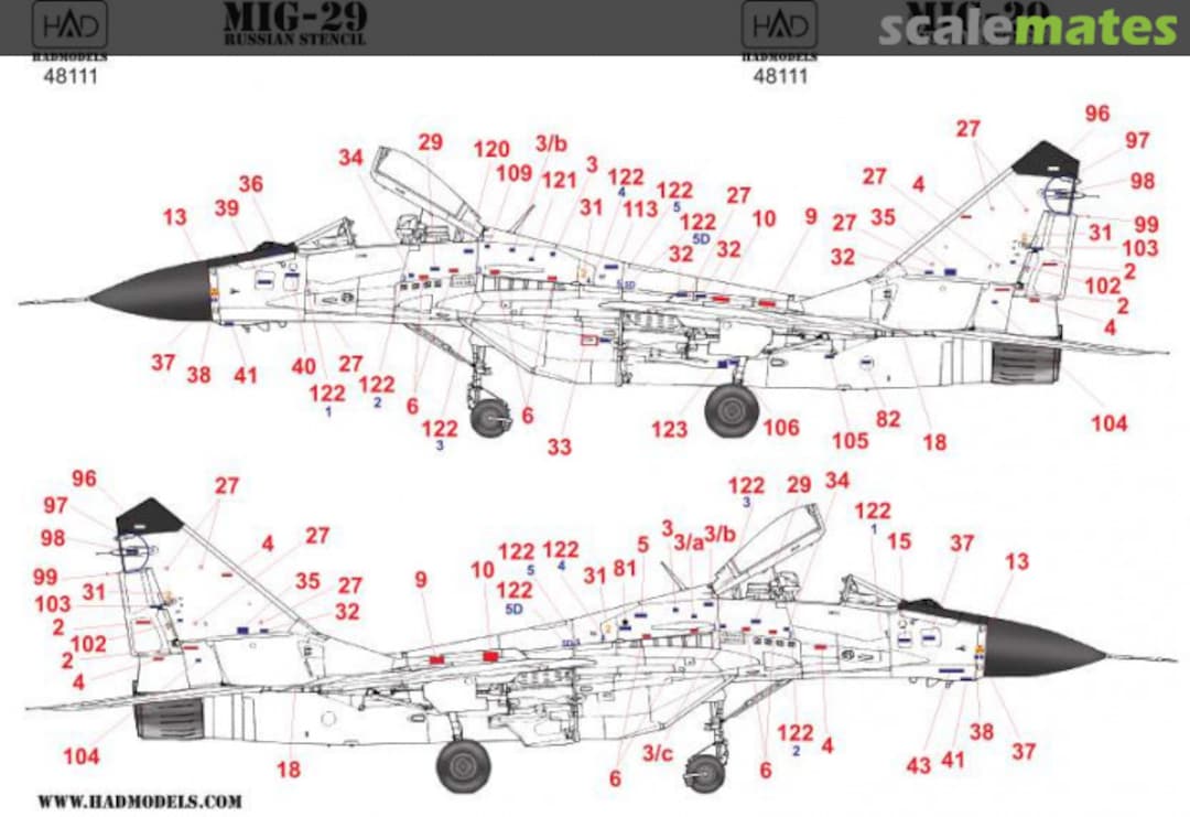 Boxart MiG-29 Stencils (Russian) 48111 HADmodels 